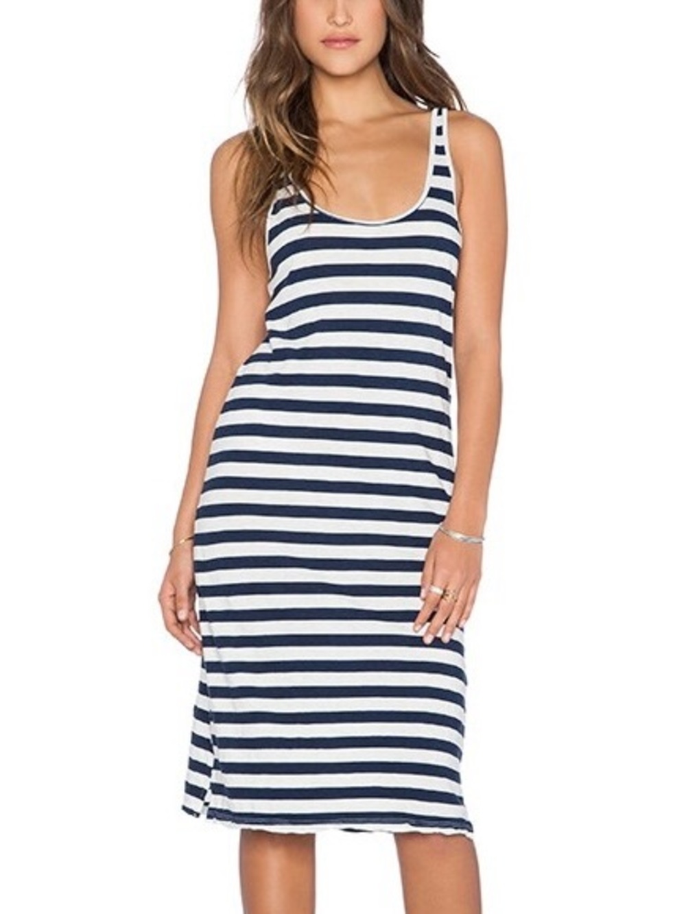 CP Shades Melanie Horizontal Stripe Nautical Tank Lagenlook Dress Navy/White L